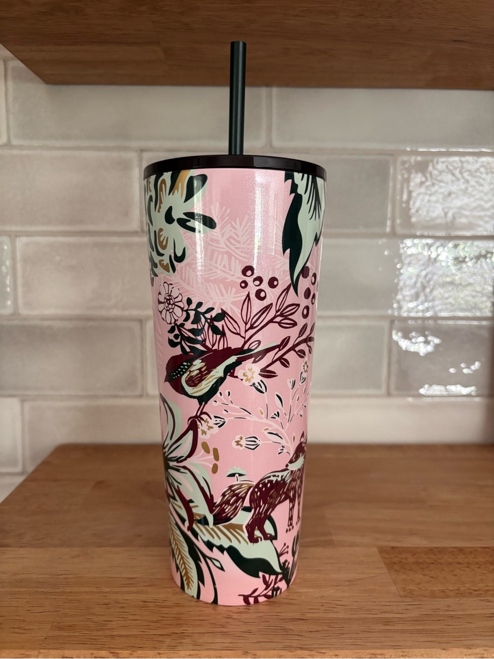Starbucks Holiday Pink Enchanted Forest Berry Stainless Tumbler Excellent - Picture 3 of 11